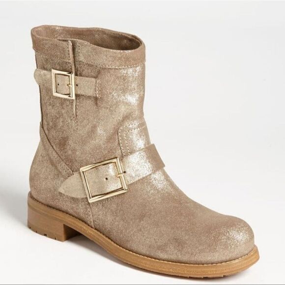 JIMMY Choo | 'Youth' Biker Boot in Metallic Suede - Picture 1 of 13